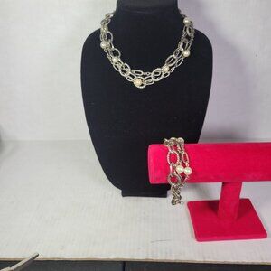 Premier Design Silver-Tone Chain  Faux Pearls Elegant  Necklace & Bracelet Set